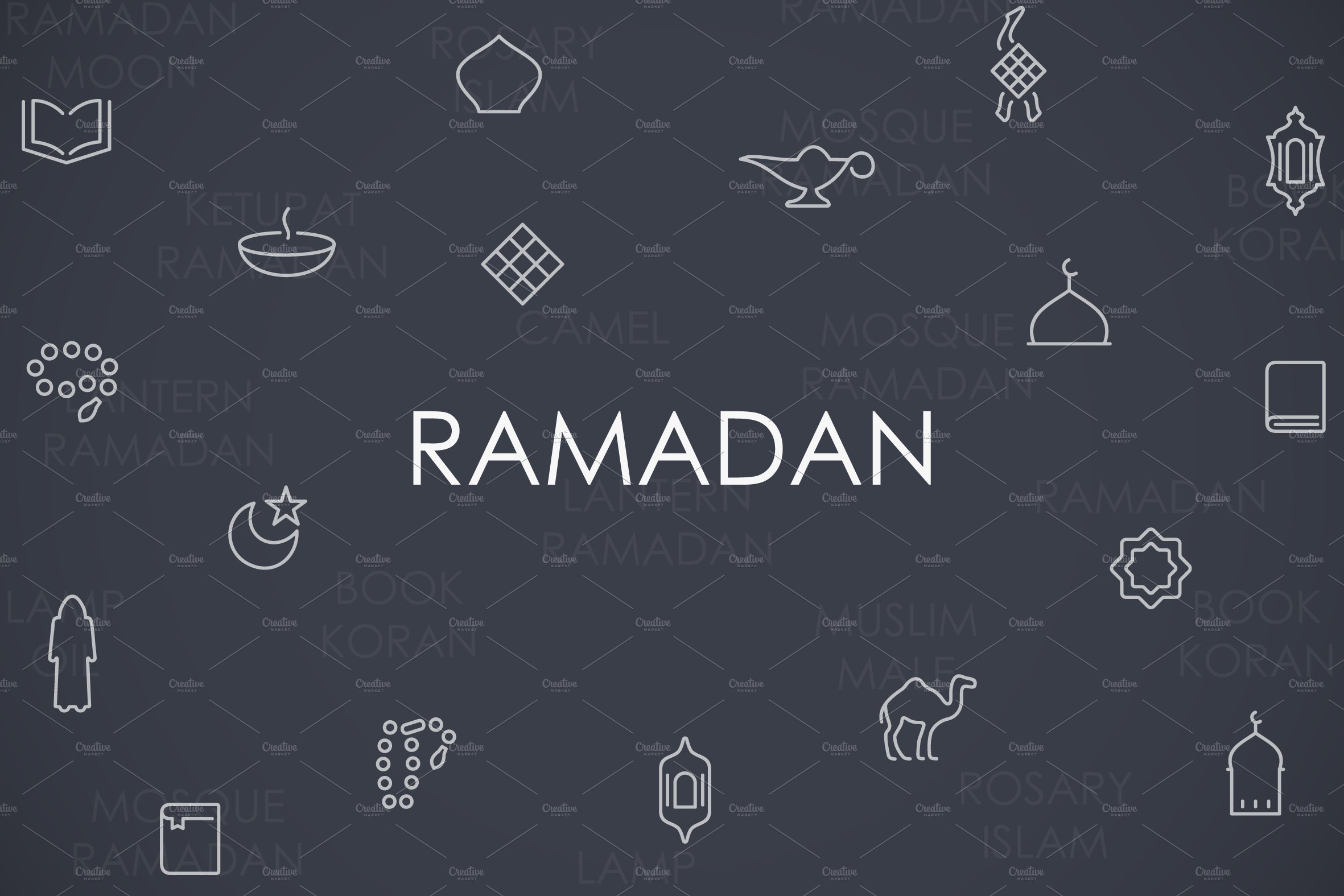 Ramadan thinline icons preview image.