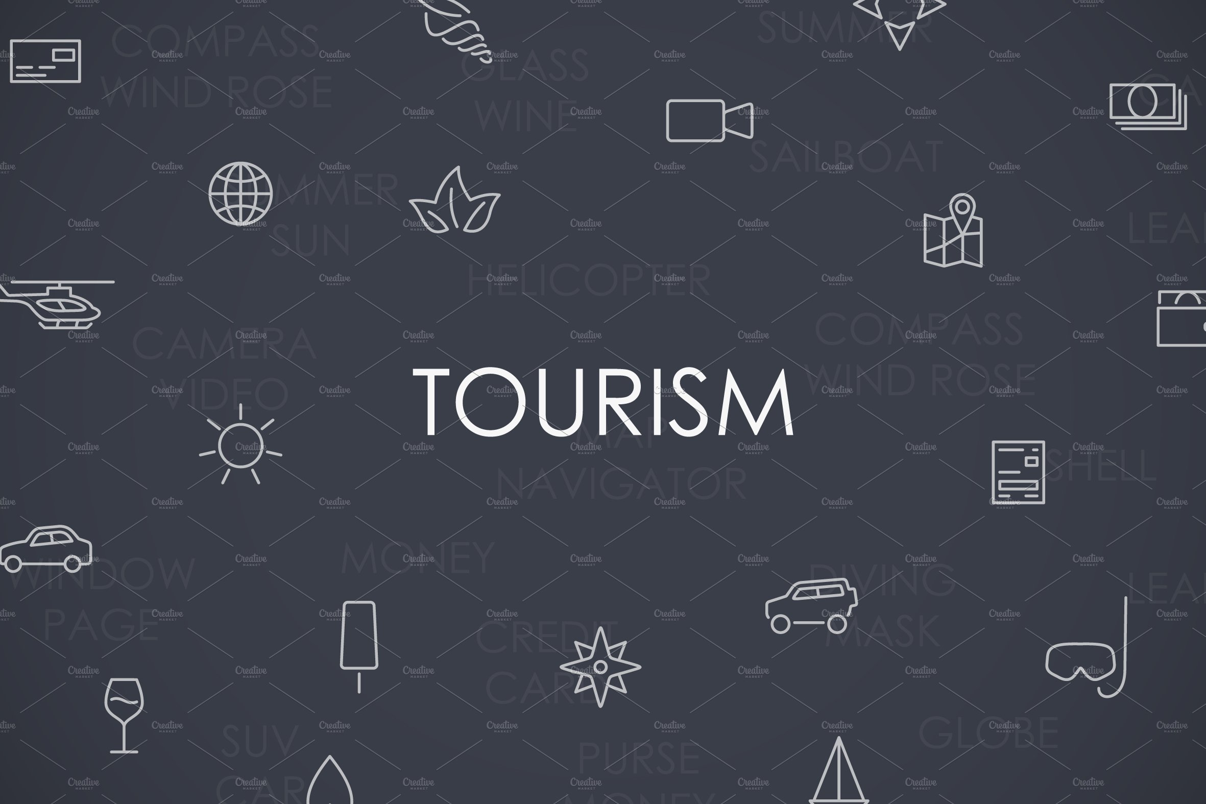 Tourism thinline icons preview image.