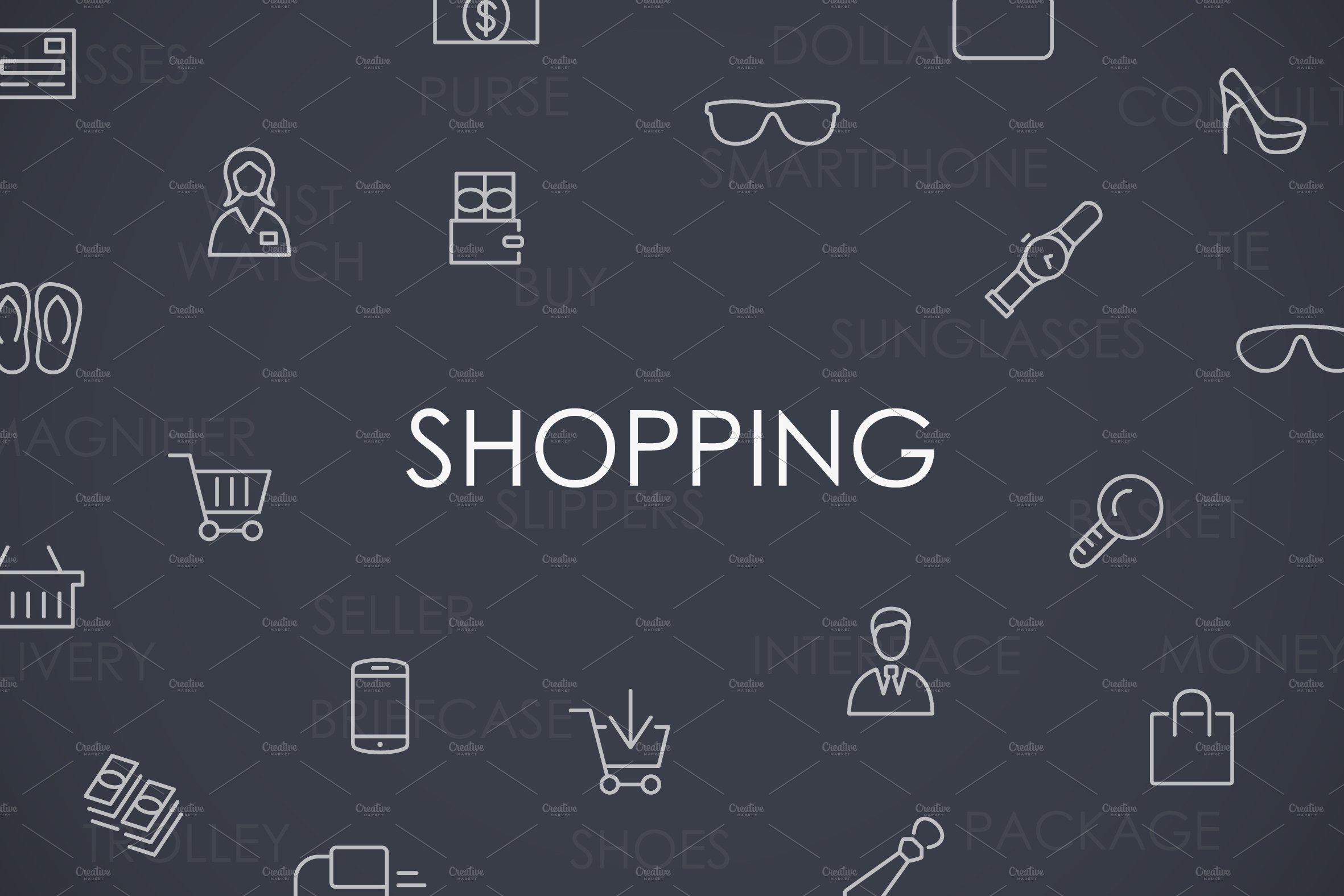 Shopping thinline icons preview image.