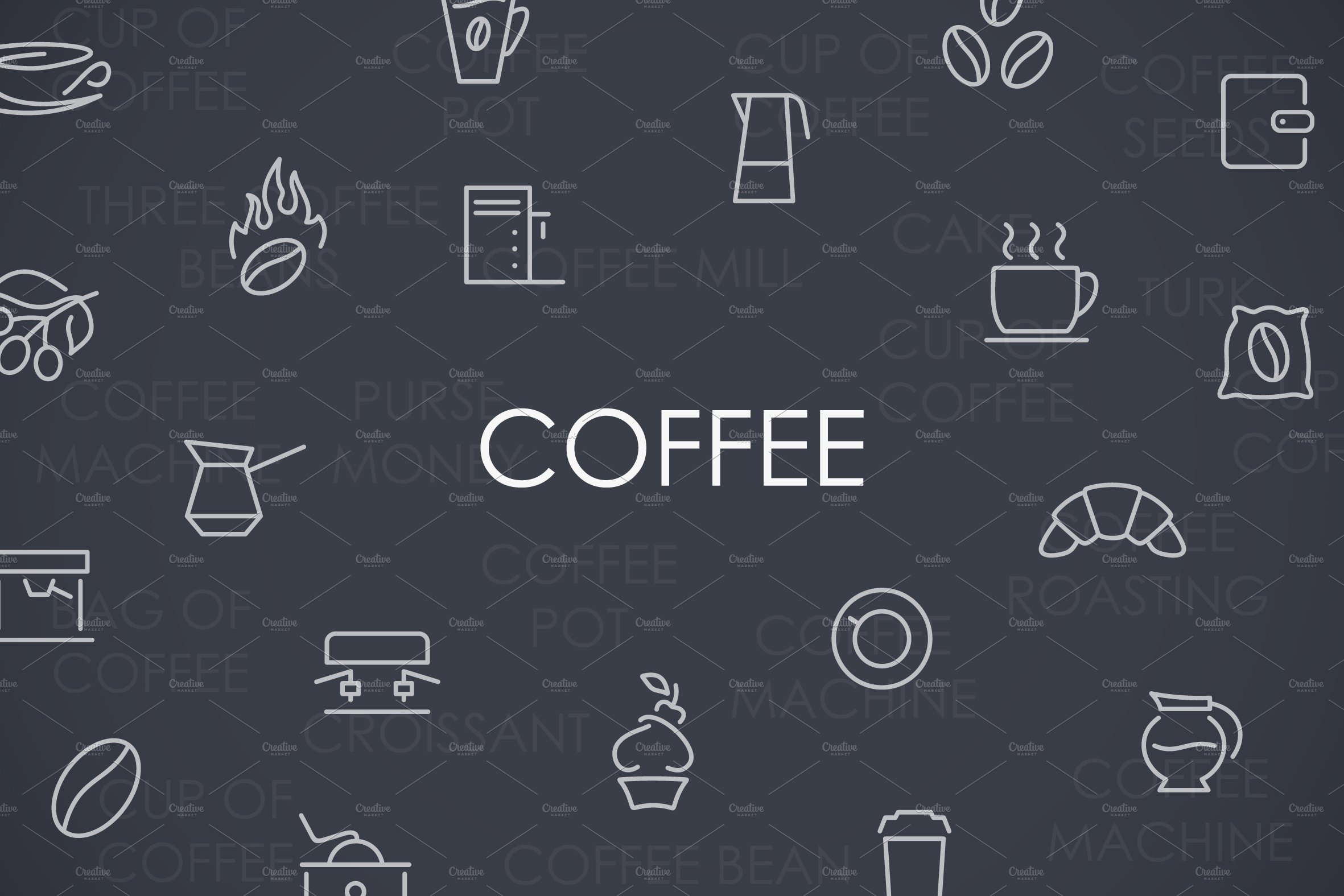 Coffee thinline icons preview image.
