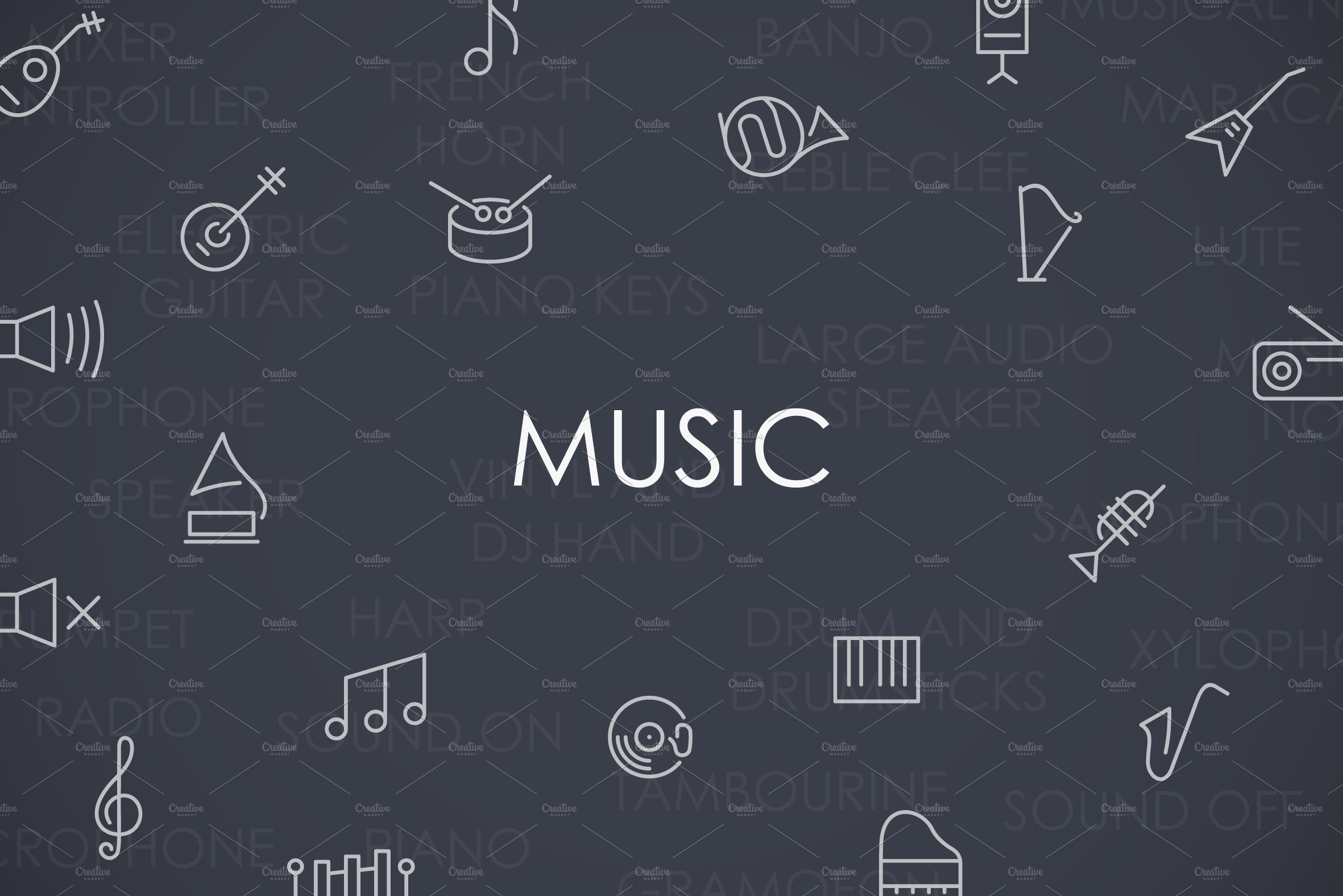 Music thinline icons preview image.