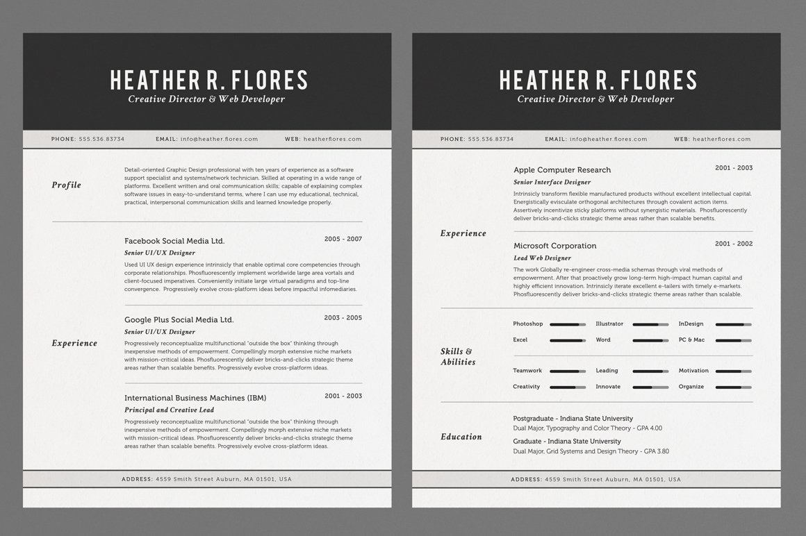 2 Pages Resume Set | CV Template preview image.