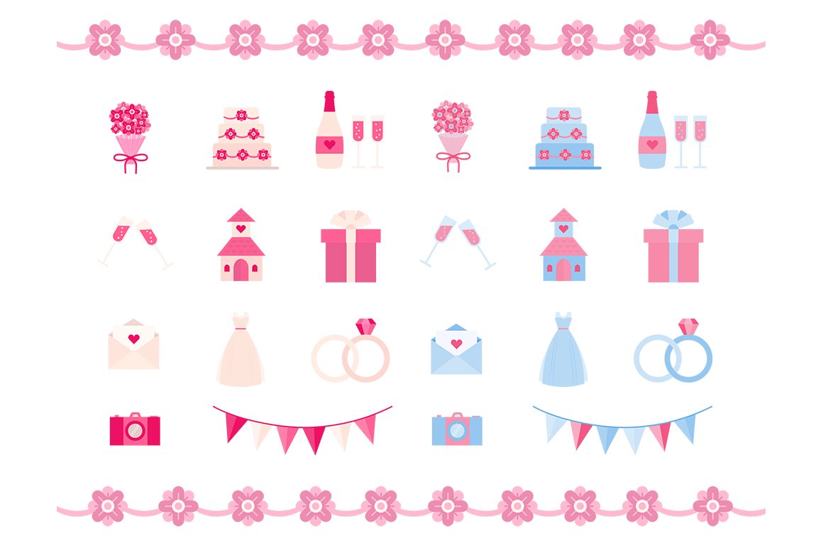 'Just Married' Vector Icon Set preview image.