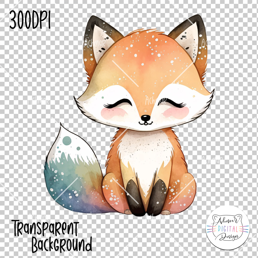 cute little fox watercolor clip art preview image.