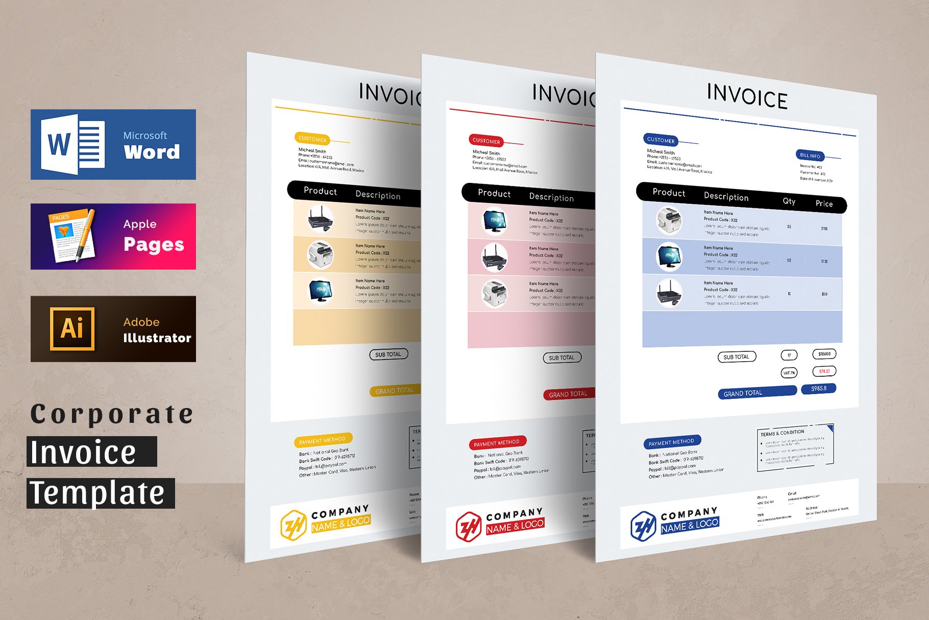 Invoice Template Ms Word Pages cover image.