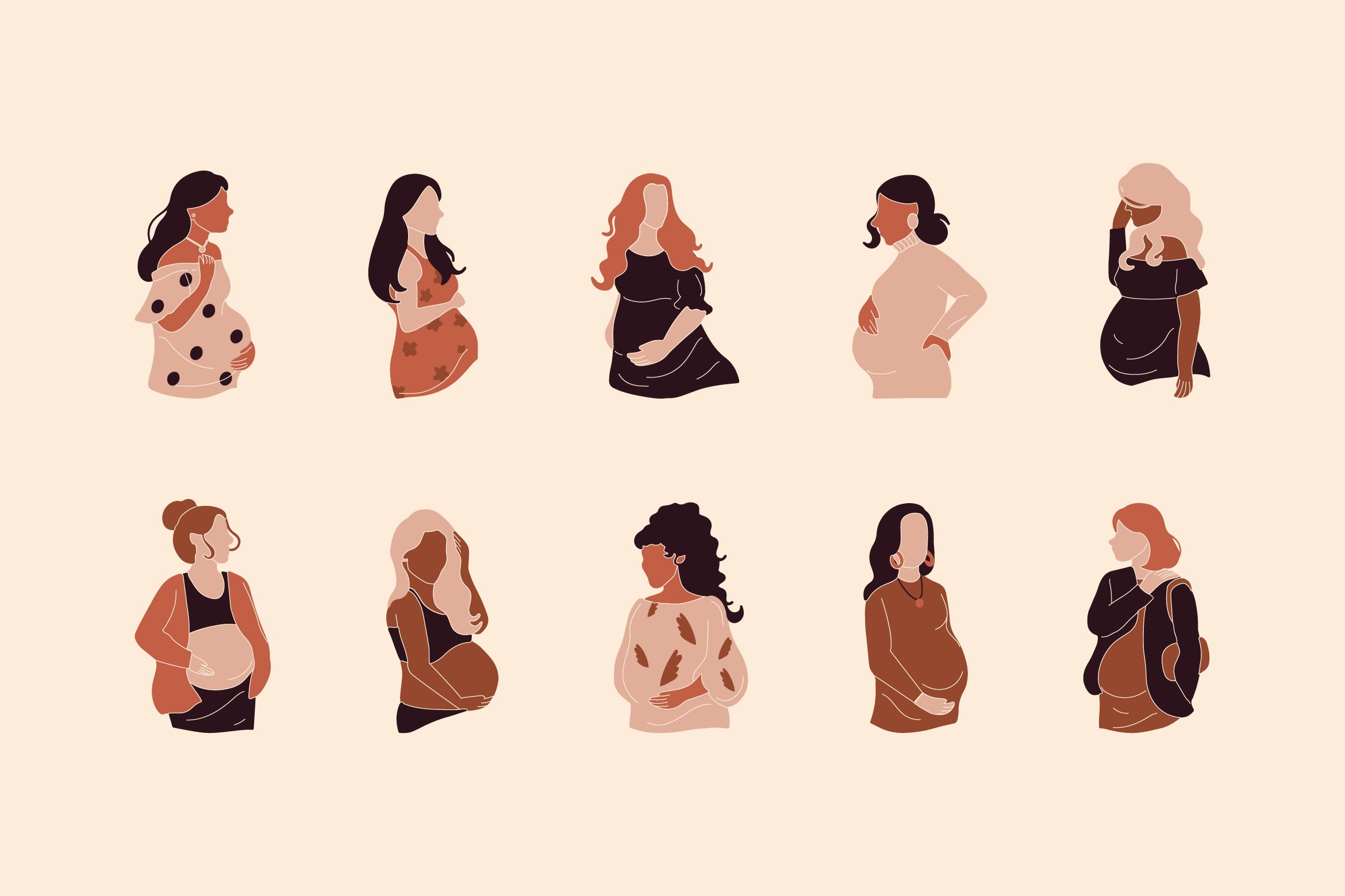 Pregnancy Feminine Illustration Set preview image.