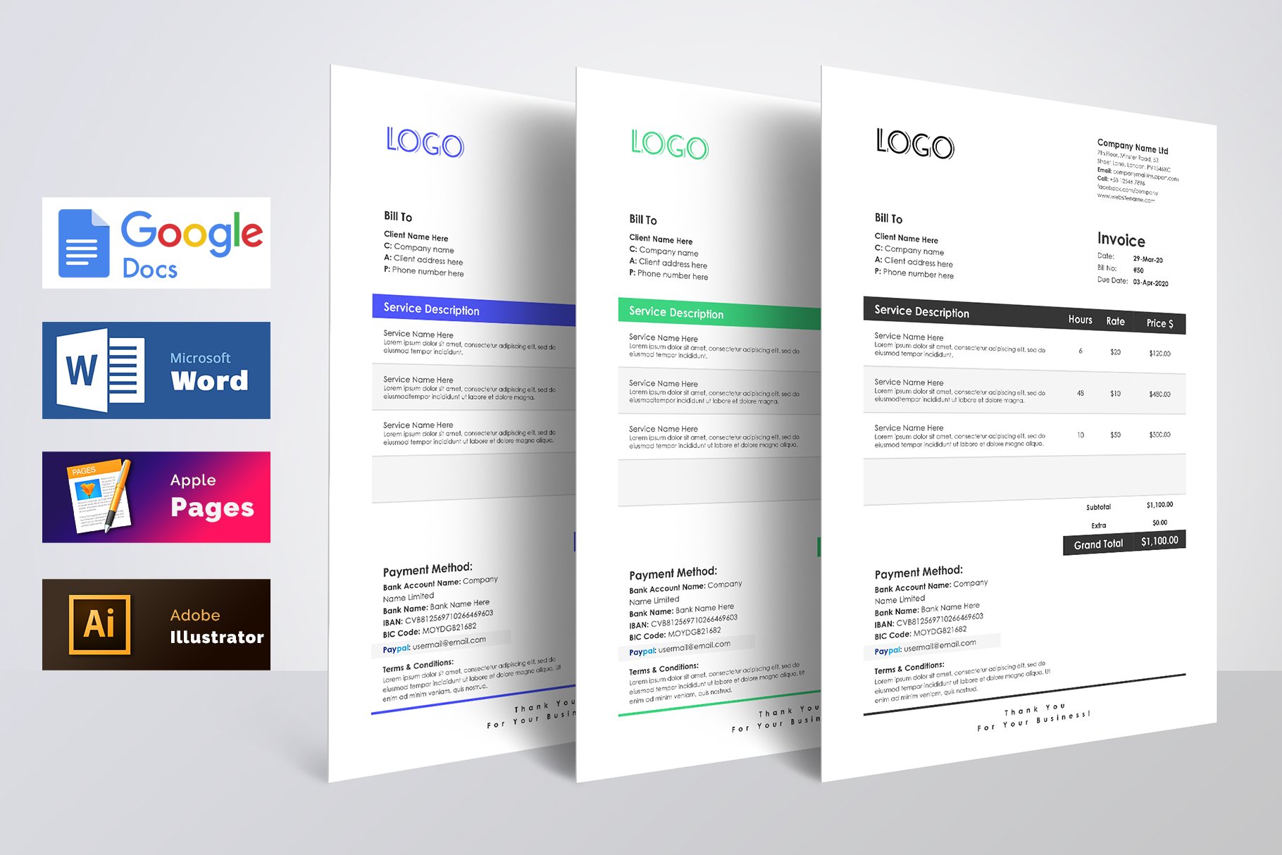 Invoice Template Google Docs Word cover image.