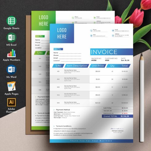 Invoice Excel Google Sheets Word cover image.