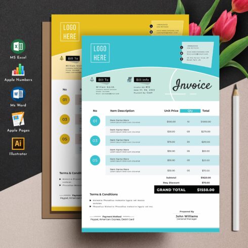 Invoice Template Excel Word Pages cover image.