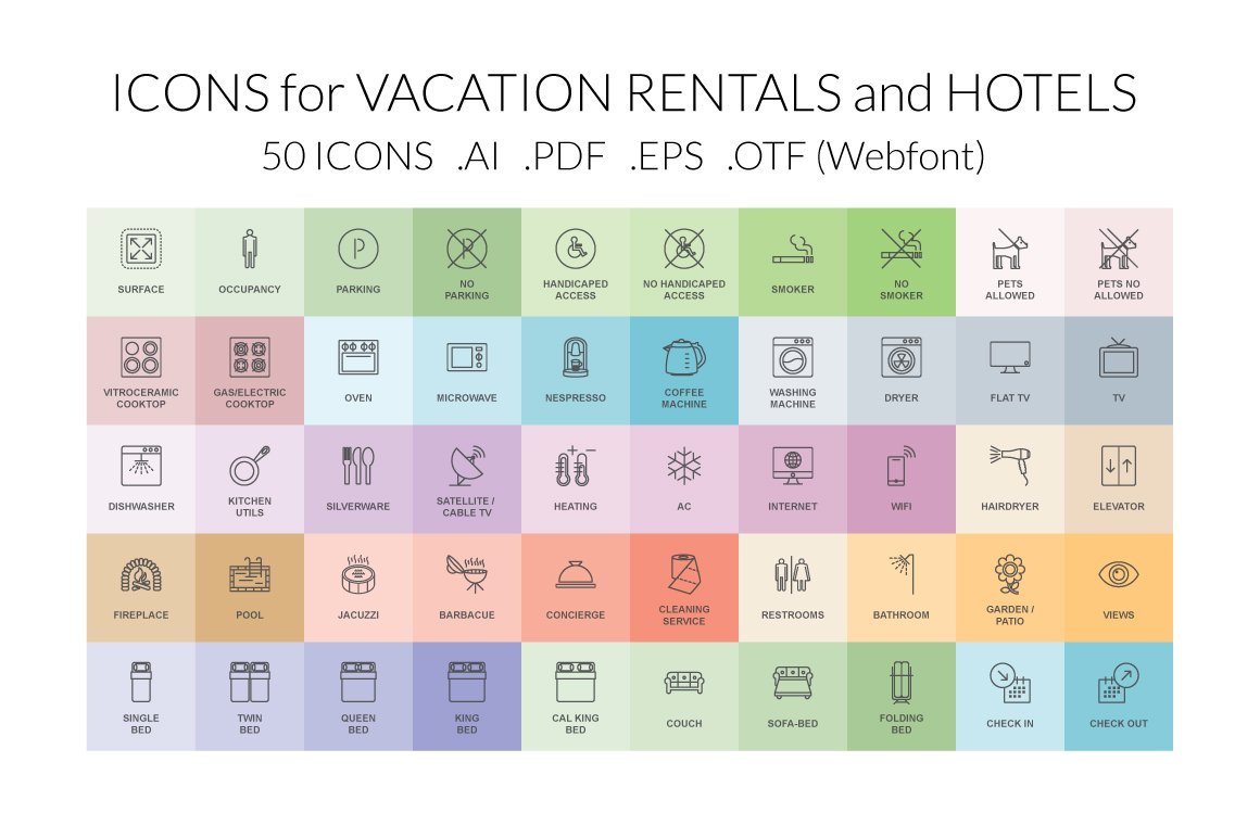 Vacation Rental & Hotel Vector Icons preview image.