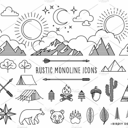 Rustic Monoline Icons and Designs cover image.