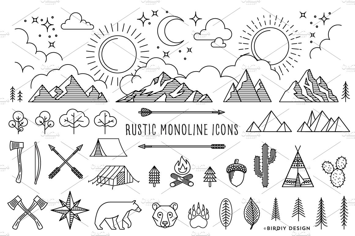 Rustic Monoline Icons and Designs cover image.