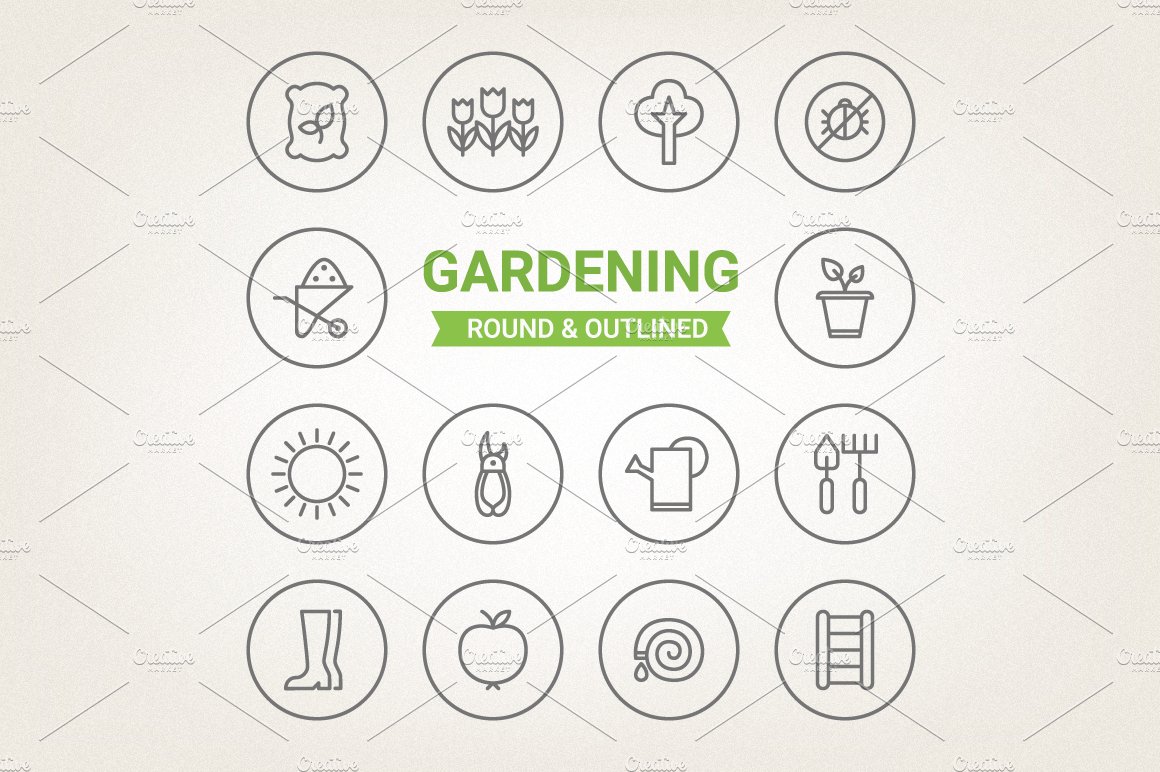 Circle gardening icons cover image.