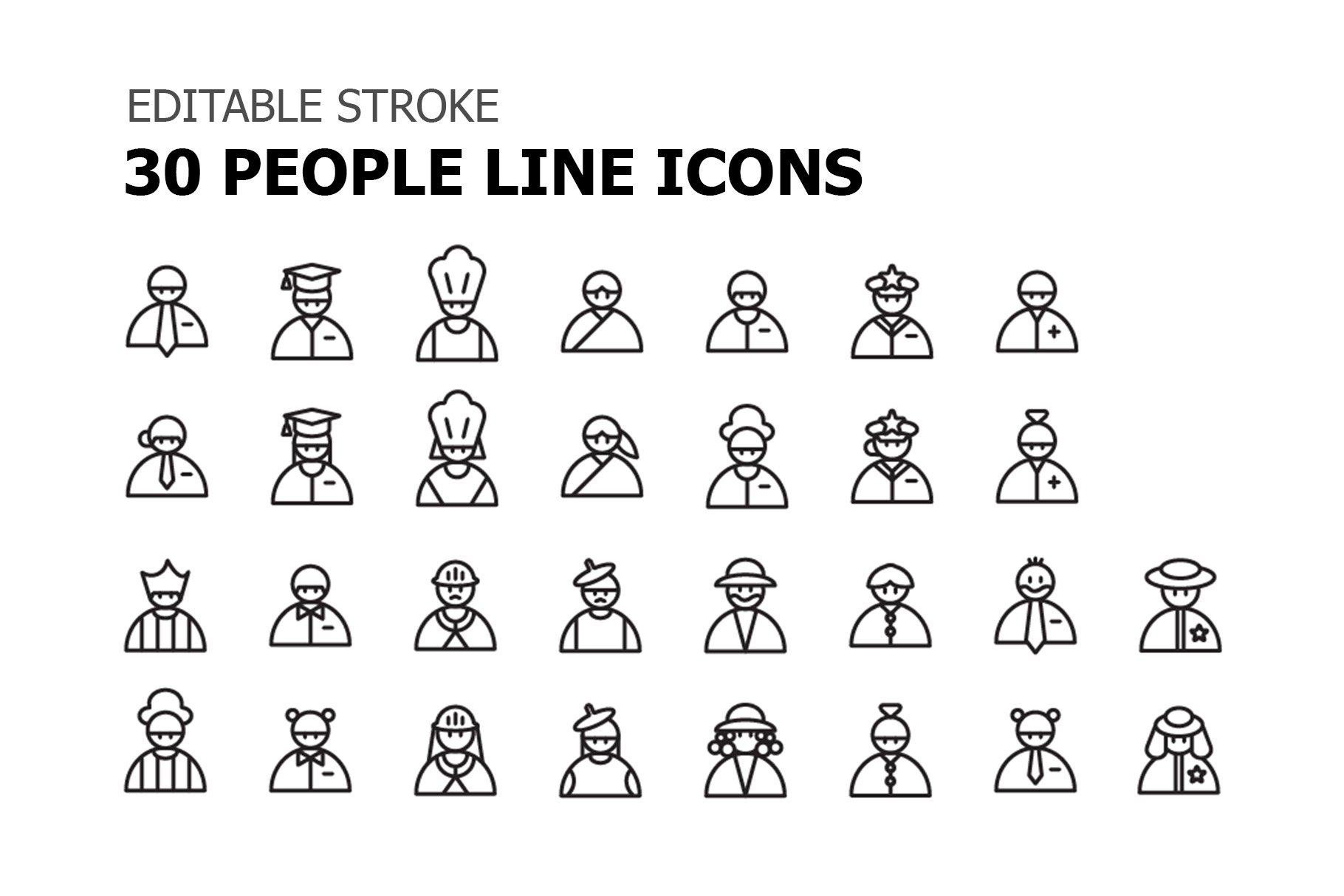 30 people line icons cover image.