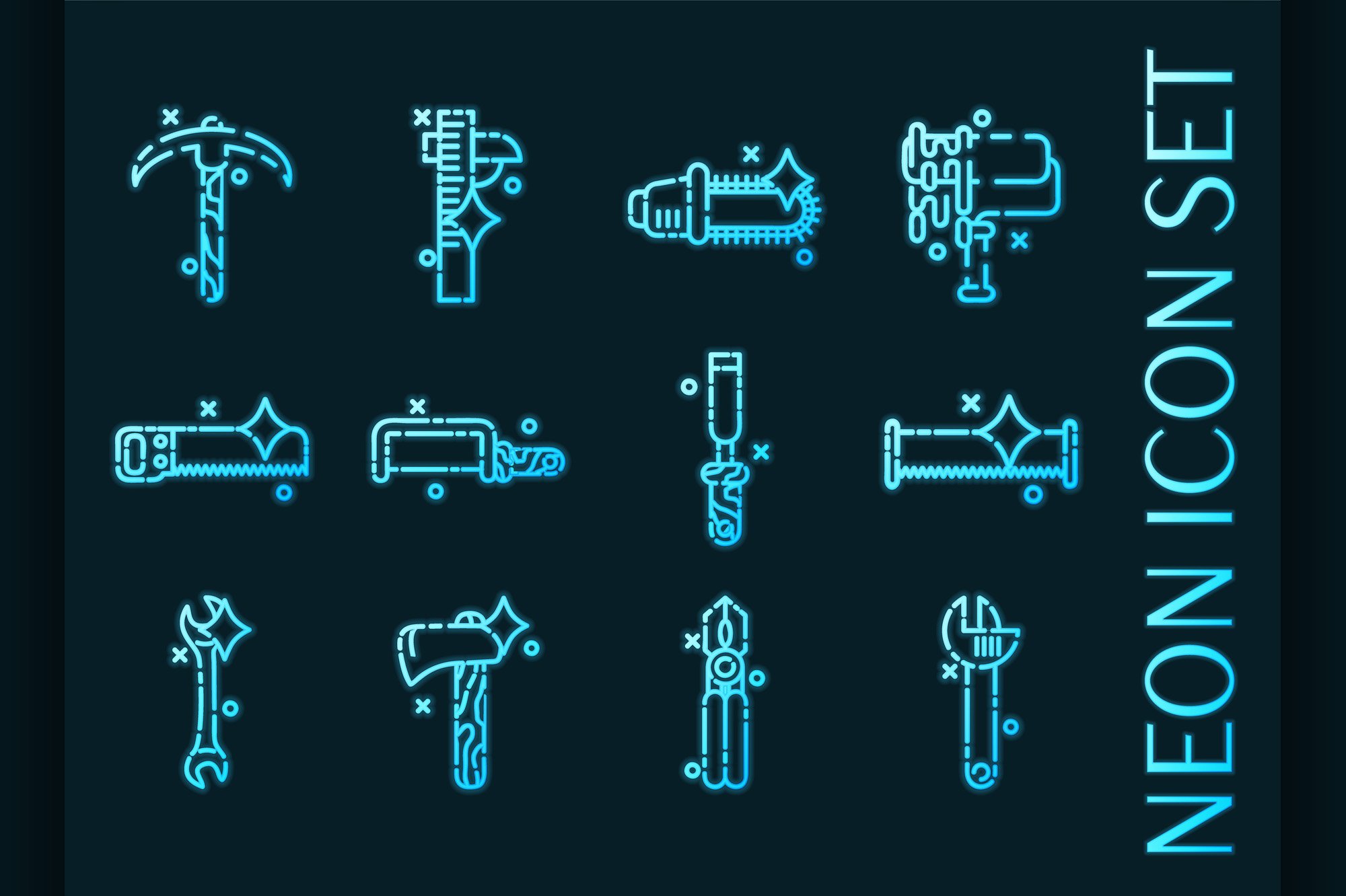 Instruments set icons. Blue glowing cover image.