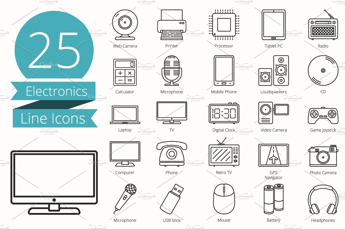25 Electronics Line Icons cover image.