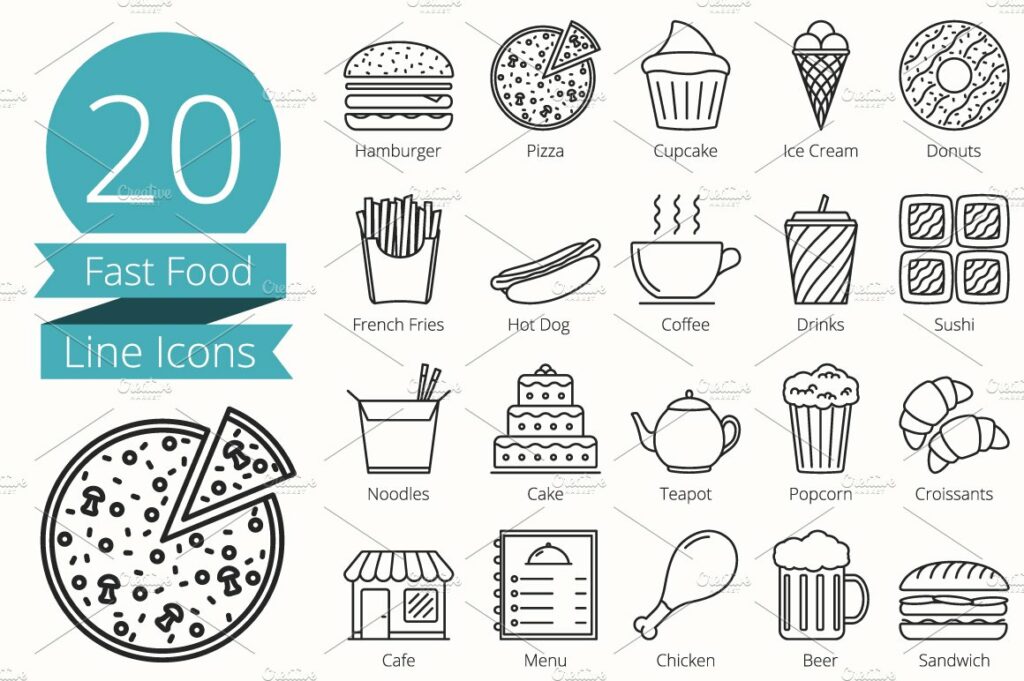 20 Fast Food Line Icons – MasterBundles