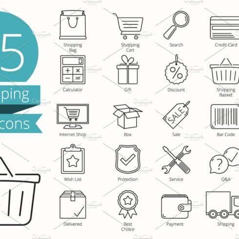 25 Shopping Line Icons cover image.