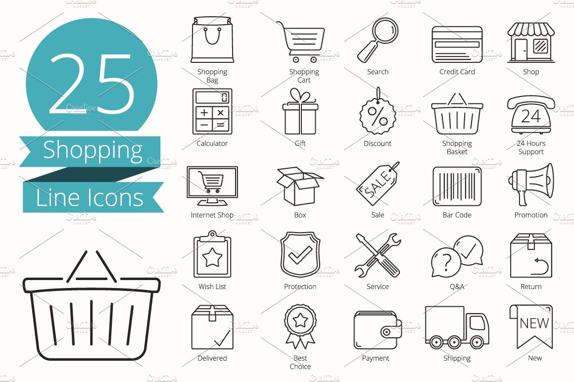 25 Shopping Line Icons cover image.