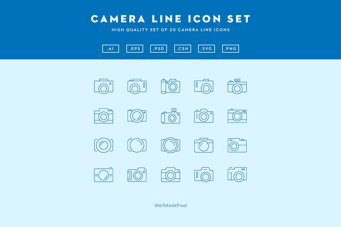 Camera Line Icon Set cover image.