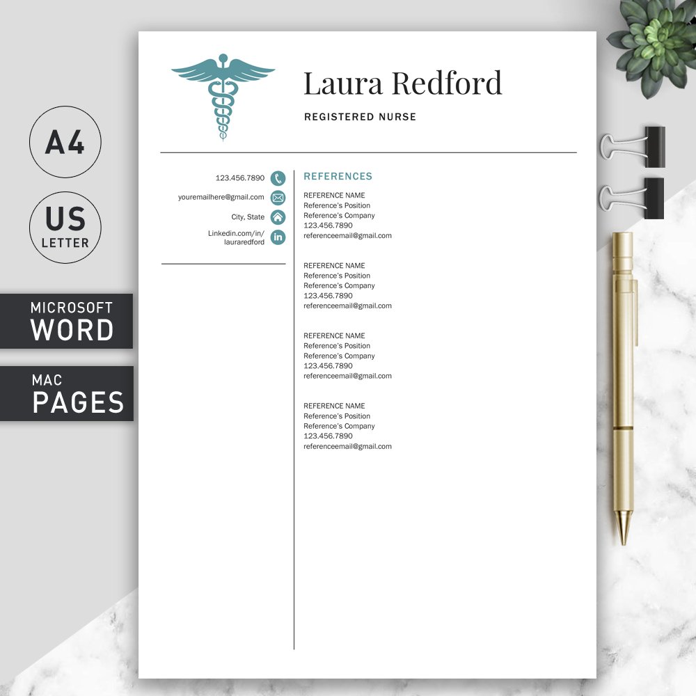 Resume template with a medical symbol on it.