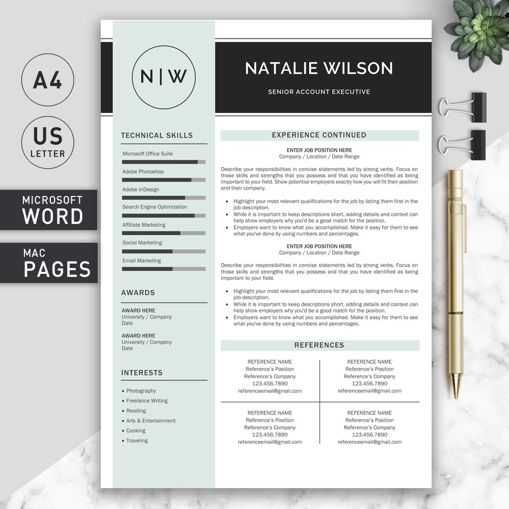 2 Page Resume Template | CV Template preview image.