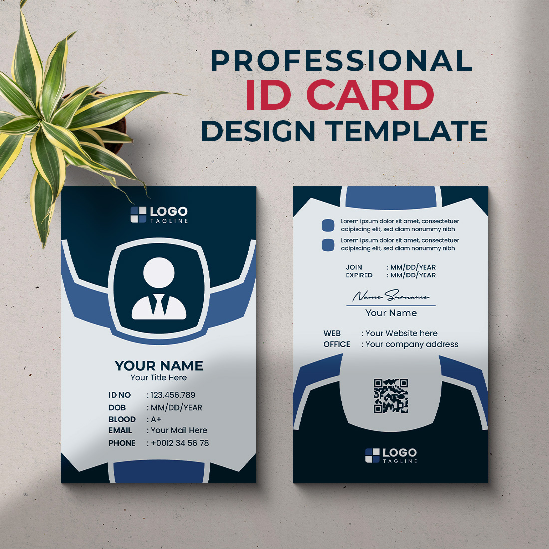 Professional id card design template with a plant.