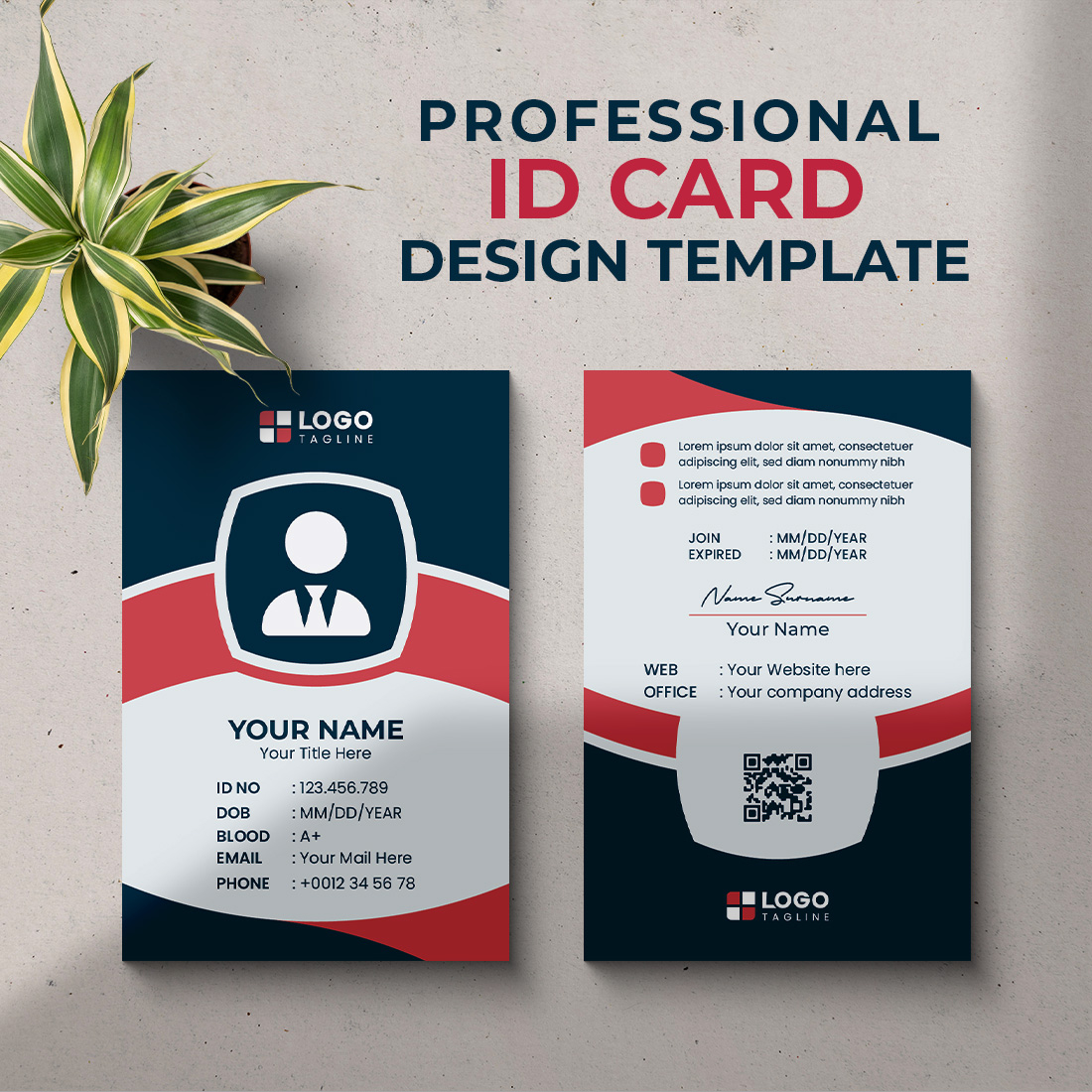 Professional id card design template with a plant.
