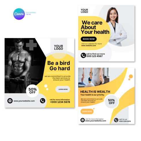 healthcare & fitness social media post - 3 in 1 cover image.