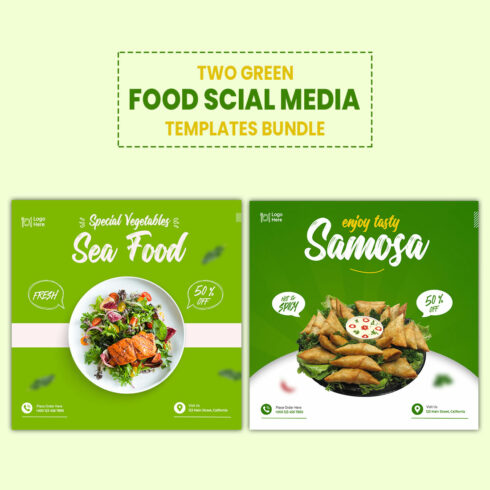Two Green Food Menu Social Media Posts And Instagram Banner Templates cover image.