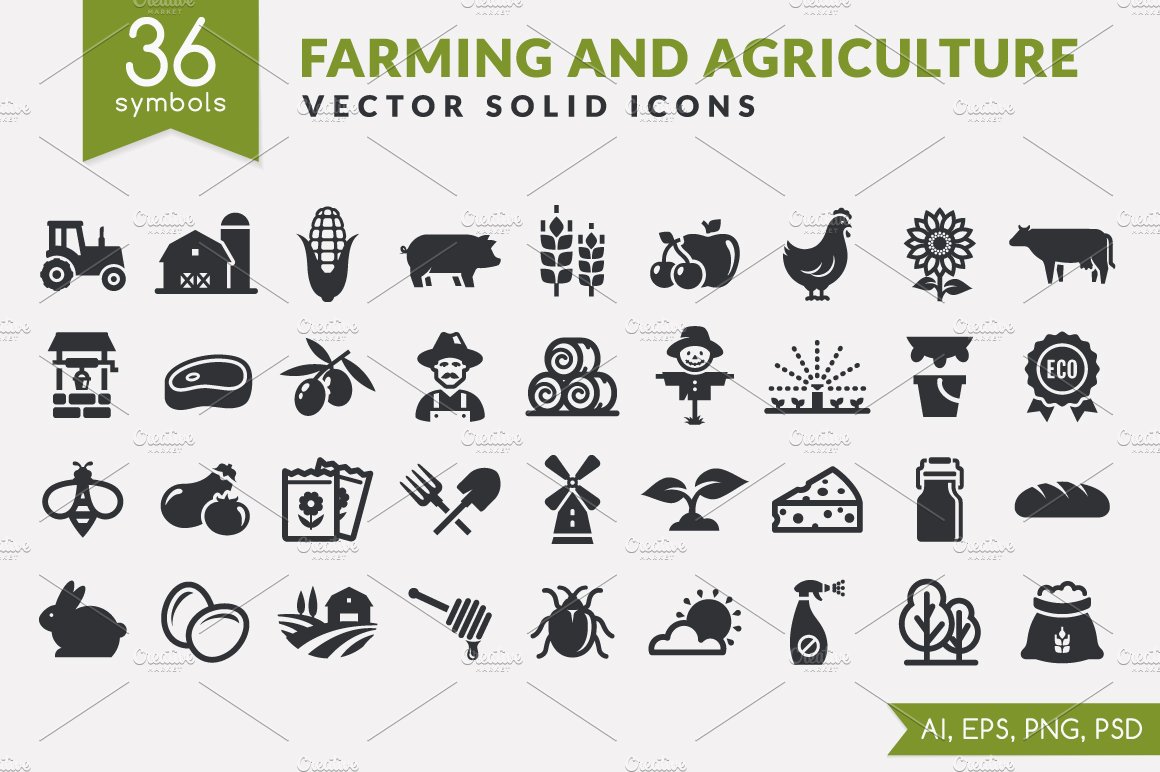 Farm and agriculture icons cover image.
