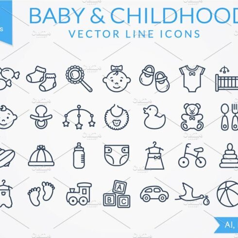 Baby line icons cover image.