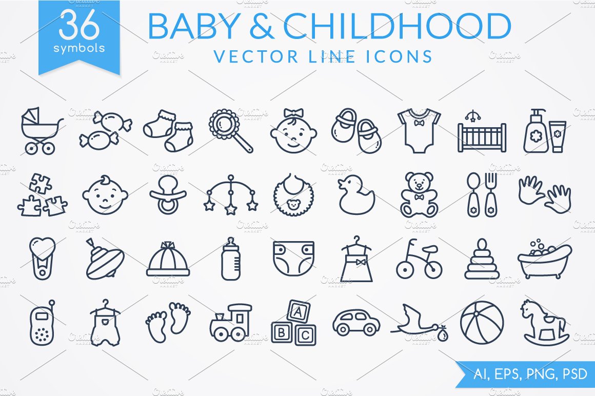 Baby line icons cover image.