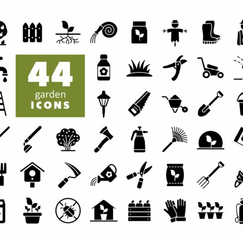 44 Gardening and Planting icons set cover image.