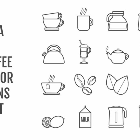 16 vector line tea & coffee icons cover image.