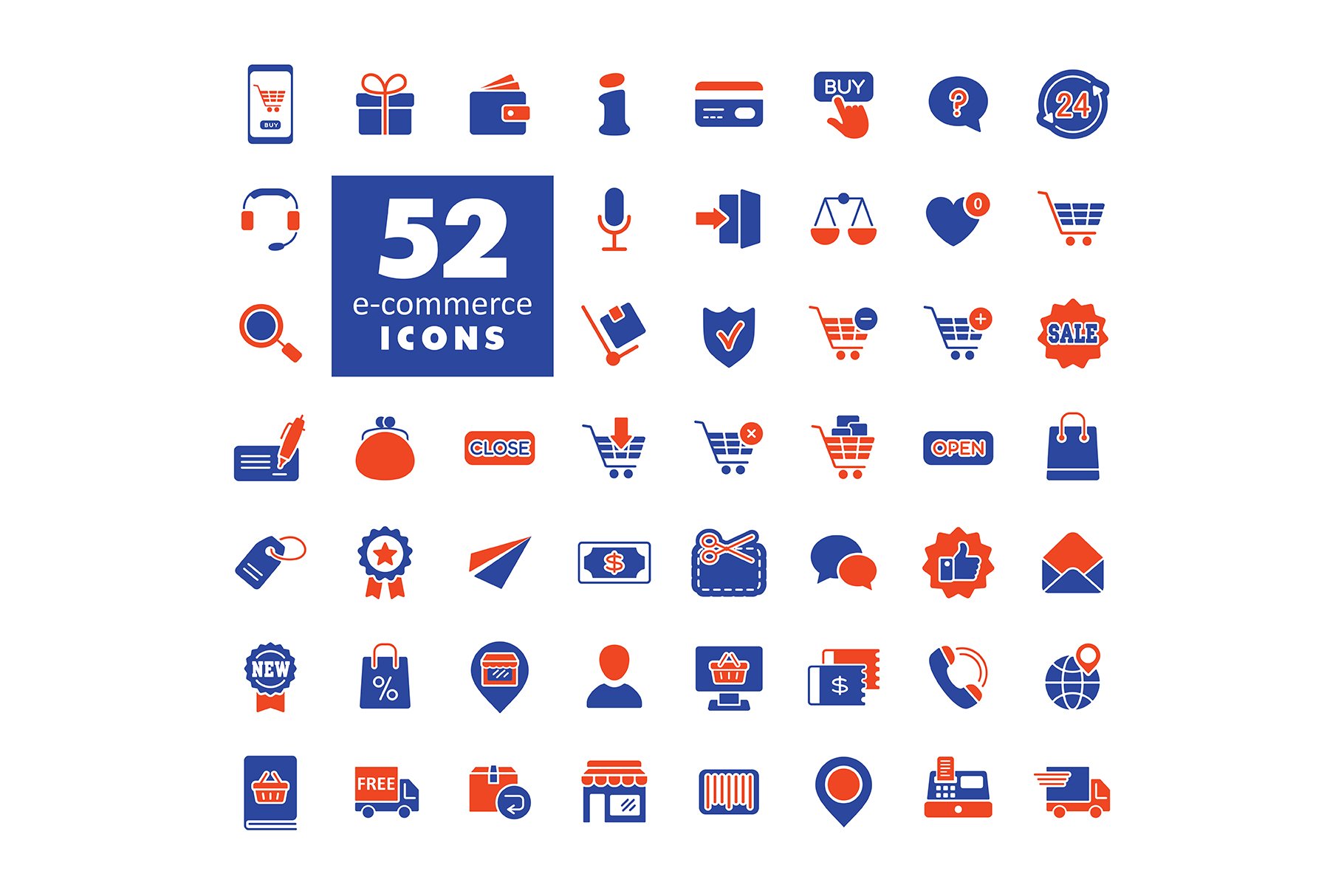 52 E-commerce set vector icons cover image.