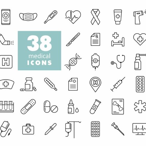 38 Medical vector icons cover image.