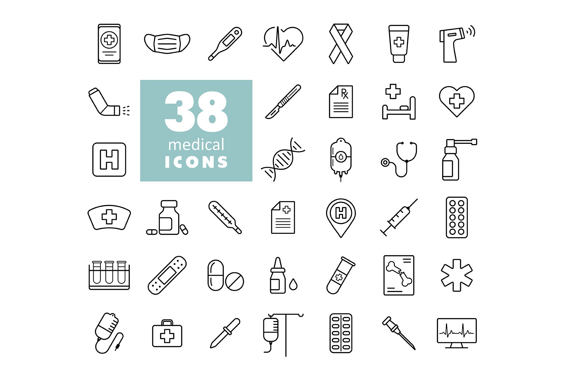 38 Medical vector icons cover image.