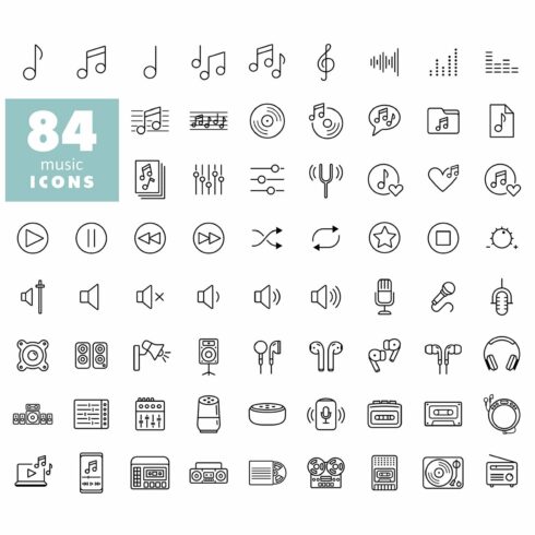 84 music vector icons set cover image.