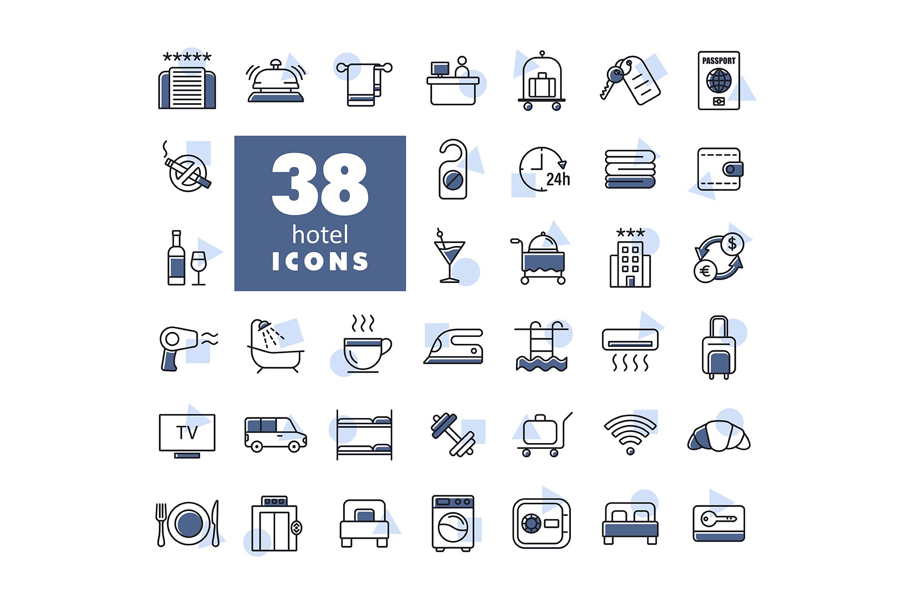 38 Hotel vector icons cover image.