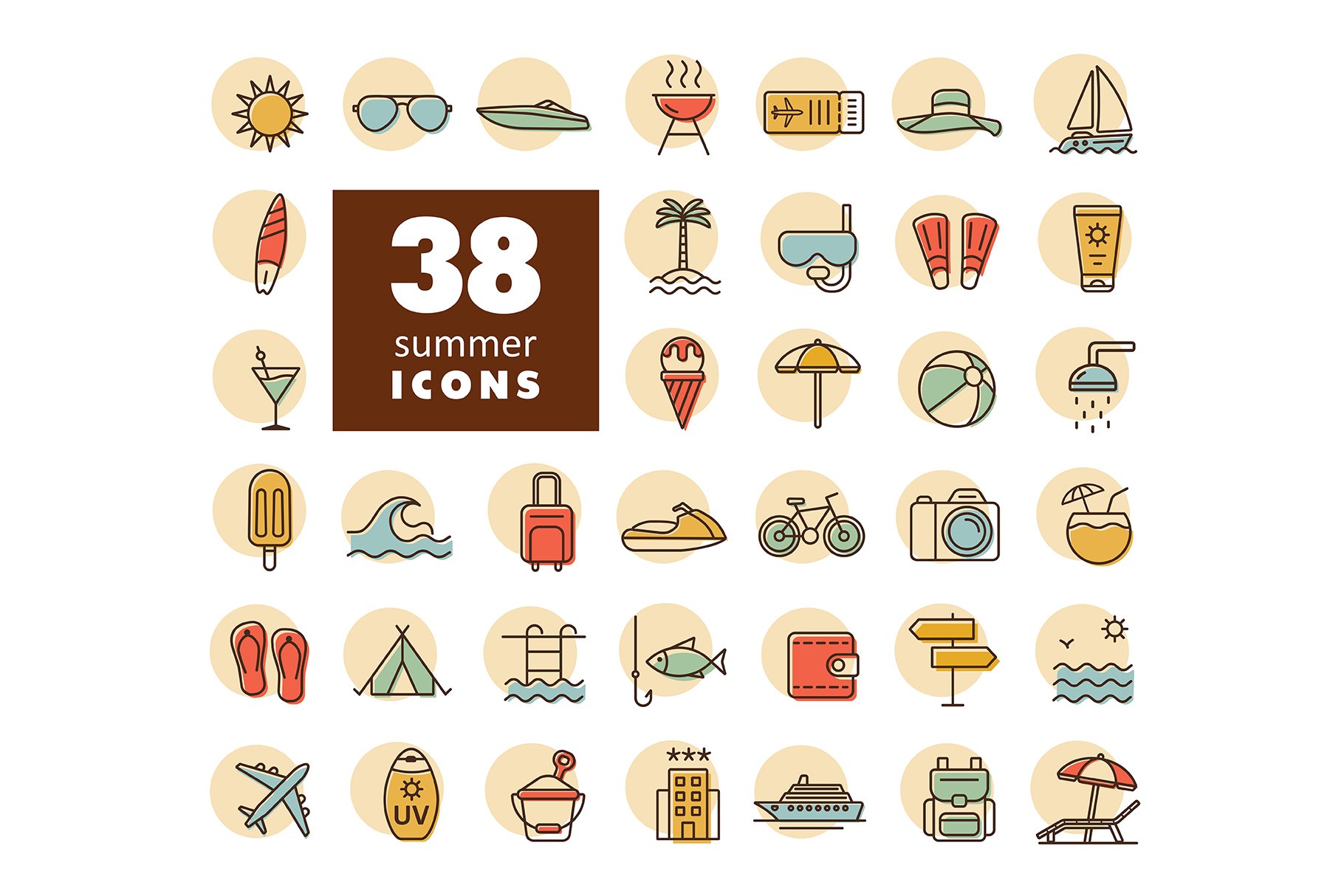 38 Summer vector icons cover image.