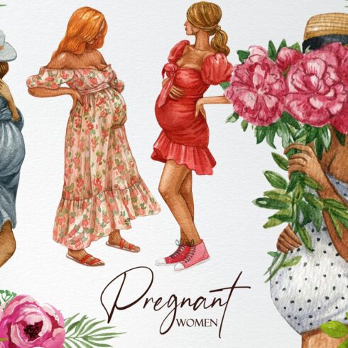 Watercolor pregnancy woman clipart cover image.