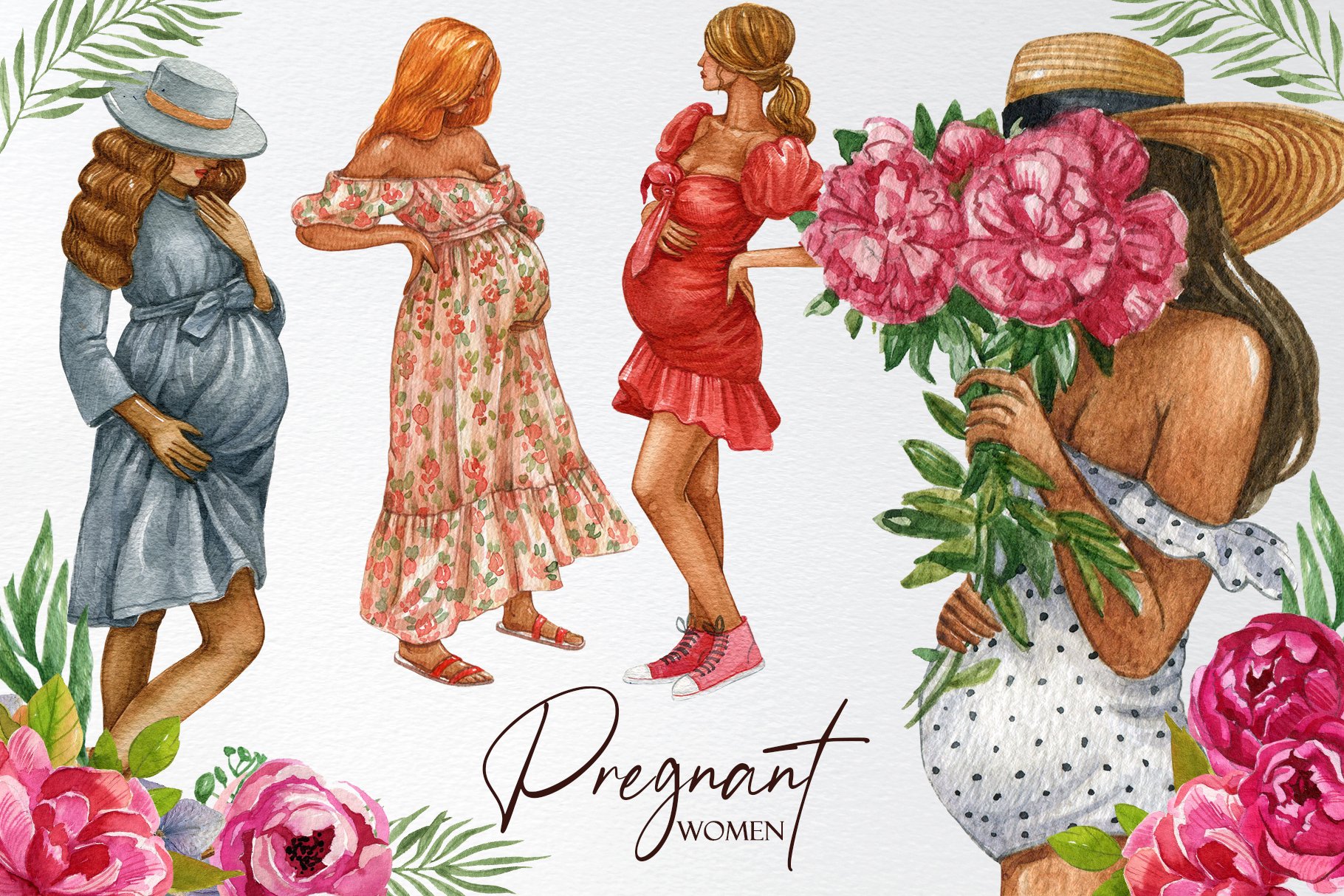 Watercolor pregnancy woman clipart cover image.