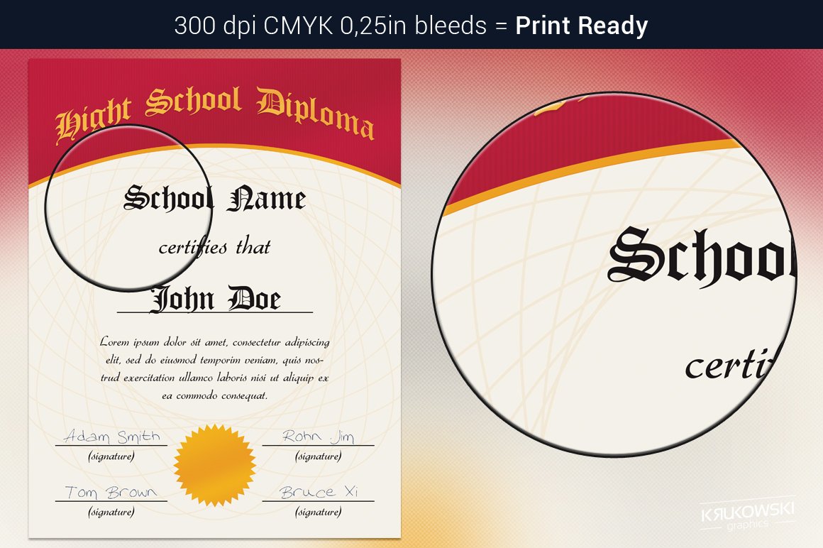 Hight School Diploma Template preview image.