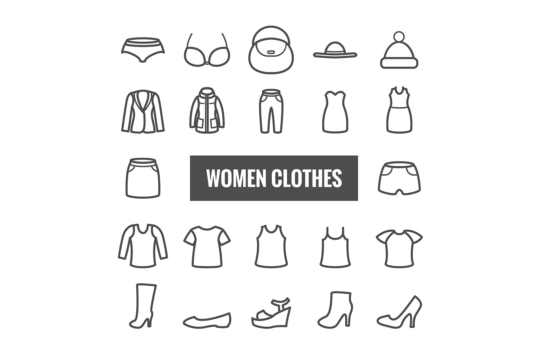 44 vector men & women clothes icons preview image.