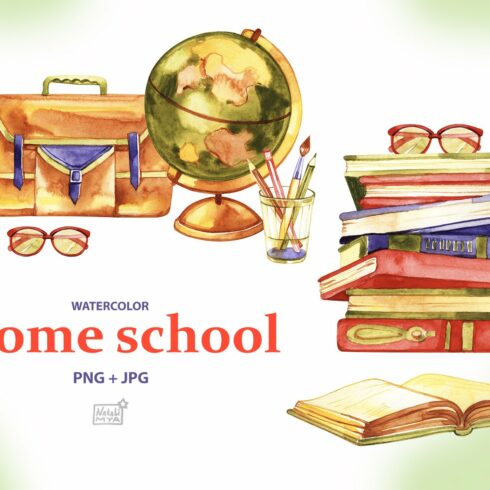 Watercolor home school cliparts cover image.