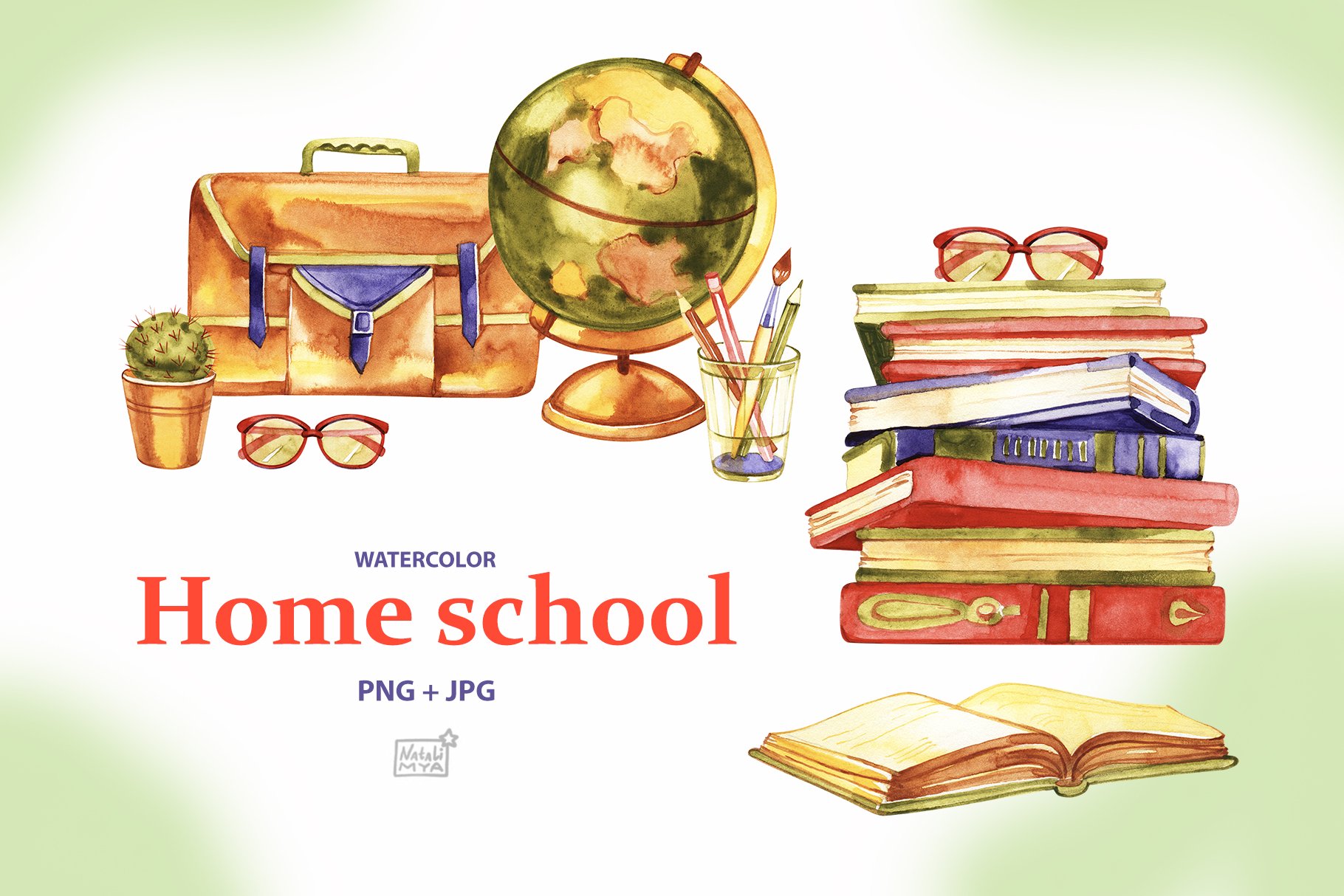 Watercolor home school cliparts cover image.