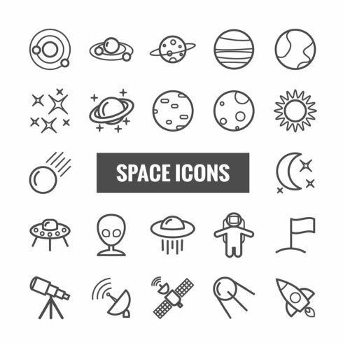 Set of 22 vector line space icons cover image.