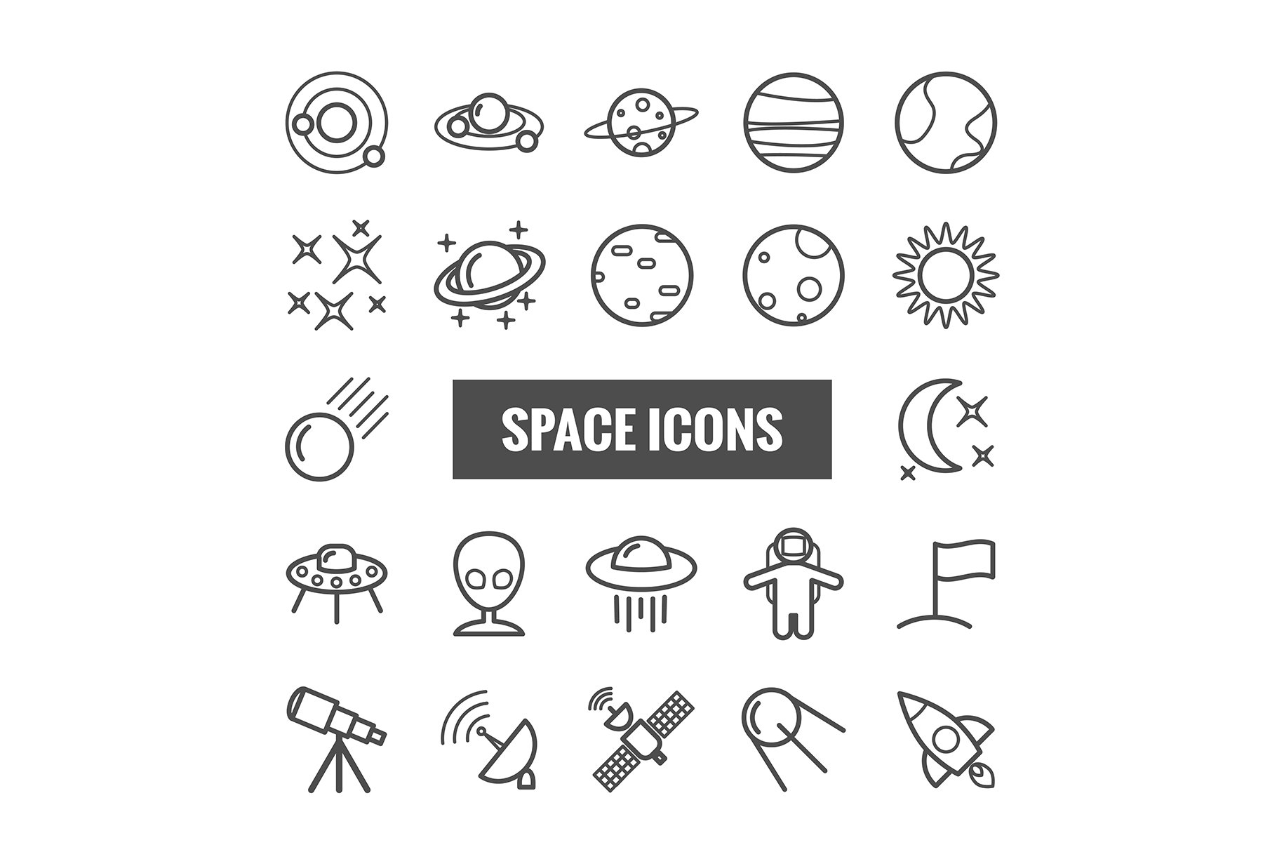 Set of 22 vector line space icons cover image.