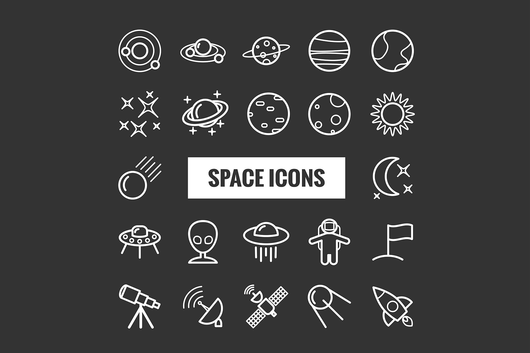 Set of 22 vector line space icons preview image.